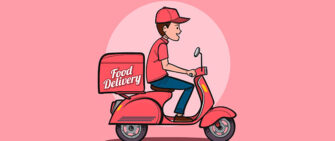 desenho de um entregador de pizza, numa scooter